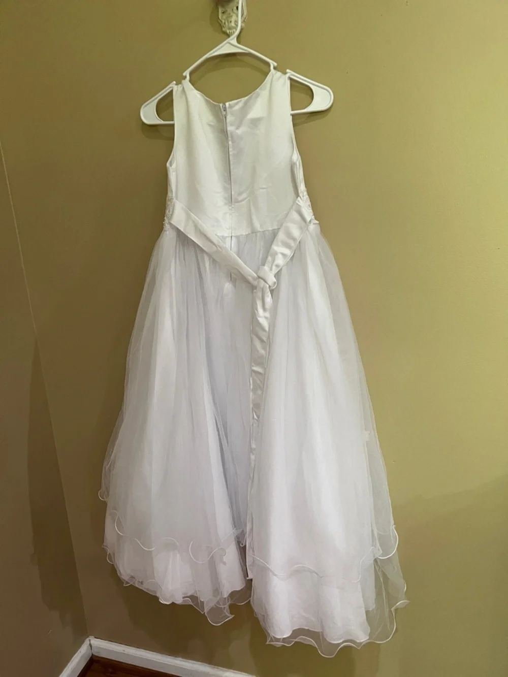 White Girls' Floral Appliqué Tulle Party Dress